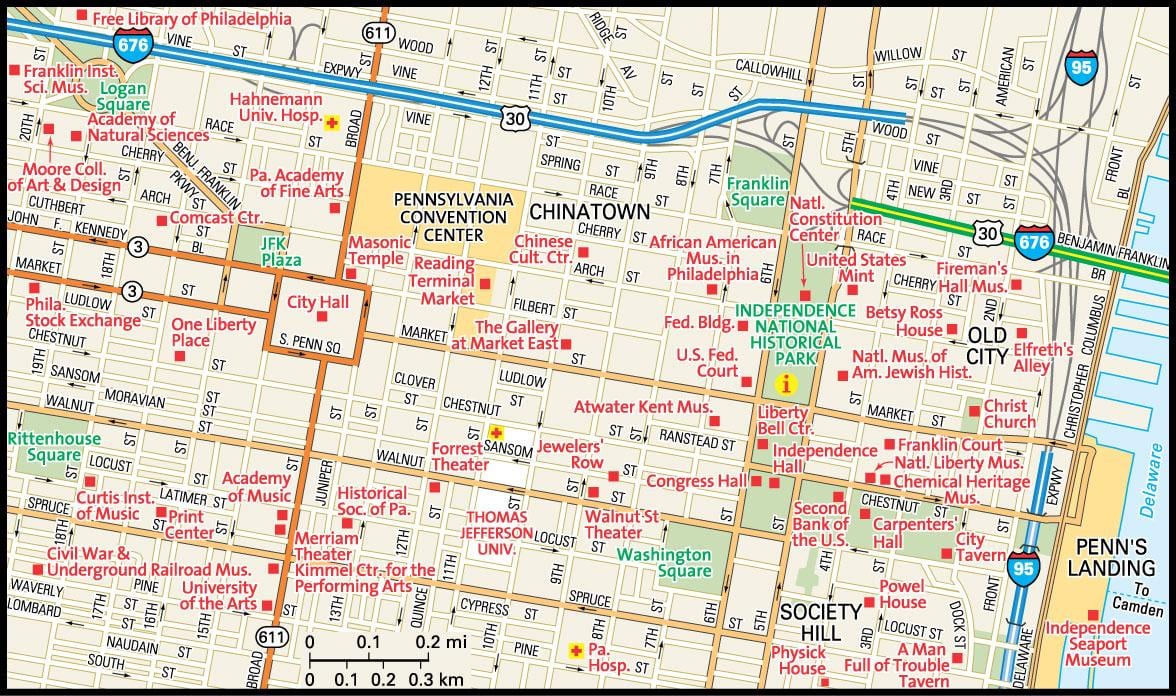 mapa centrum miasta Filadelfia
