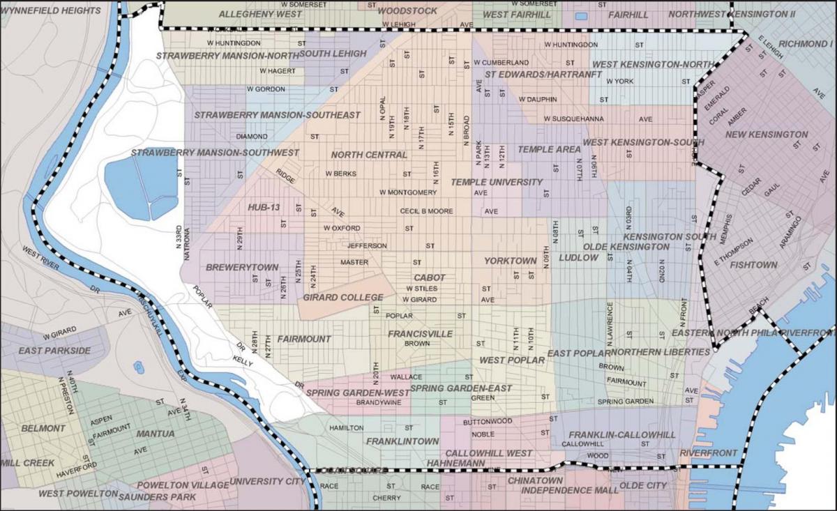 mapa Filadelfii badlands