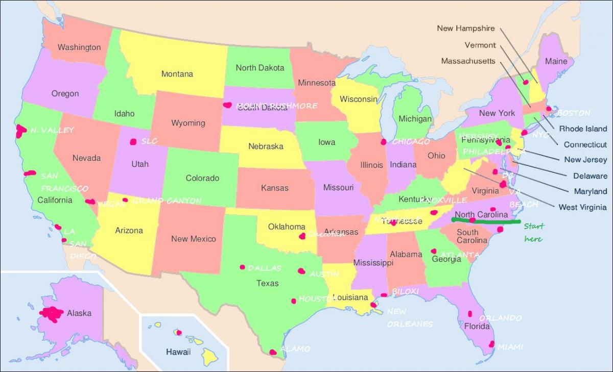 mapa STANY zjednoczone ameryki Filadelfia