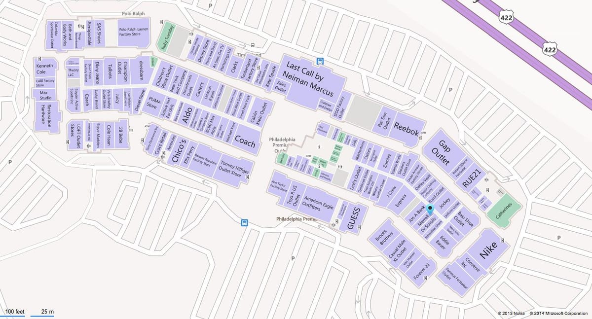 mapa Philadelphia premium outlets