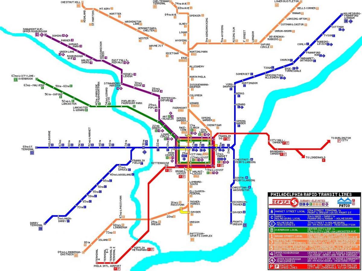 System Filadelfia transportu publicznego mapie