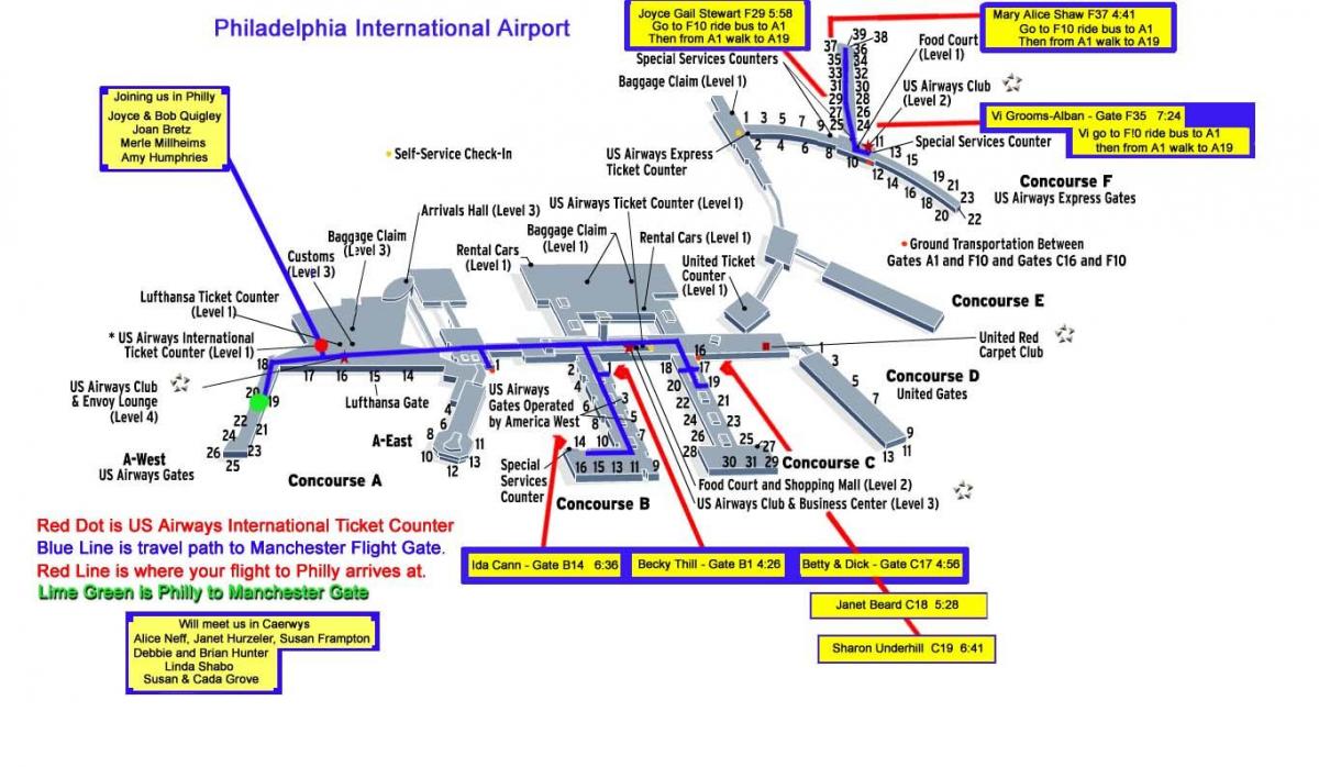 mapę lotniska w Filadelfii