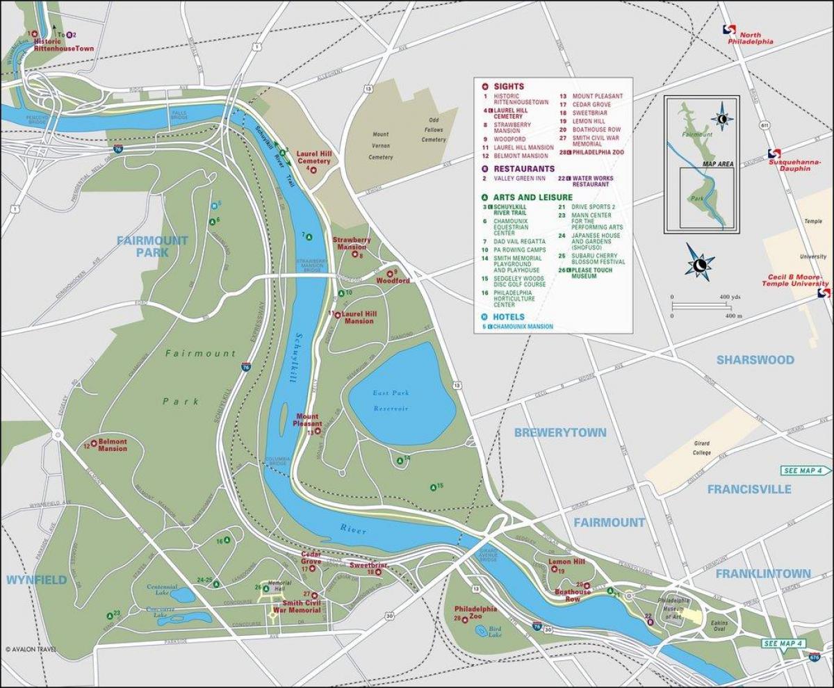 mapa фэрмаунт park w Filadelfii